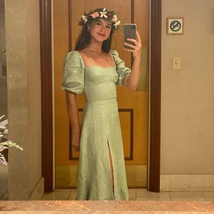 CUSTOM: Sage Green Reformation Belgium Linen Dress